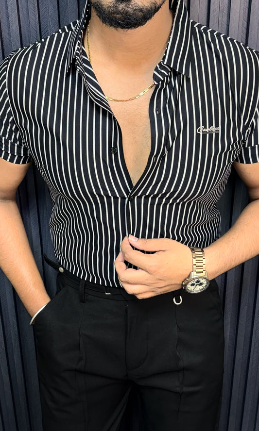 Rio Stripe Jacquard Half Sleeves Shirt - BLACK