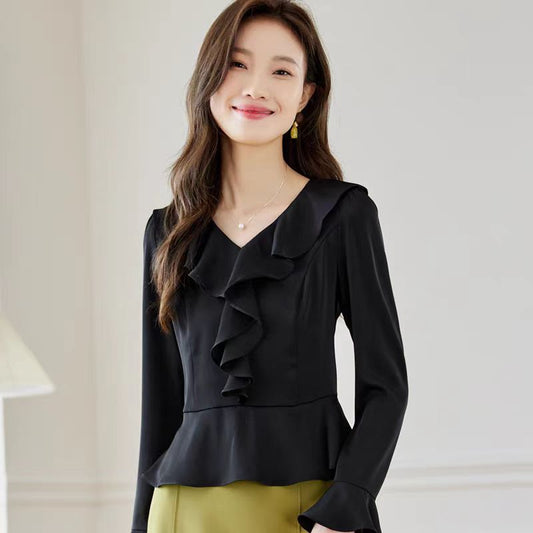 Ruffle Draped Top - BLACK