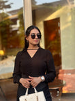 Rose Draped Stretchable Top - BLACK