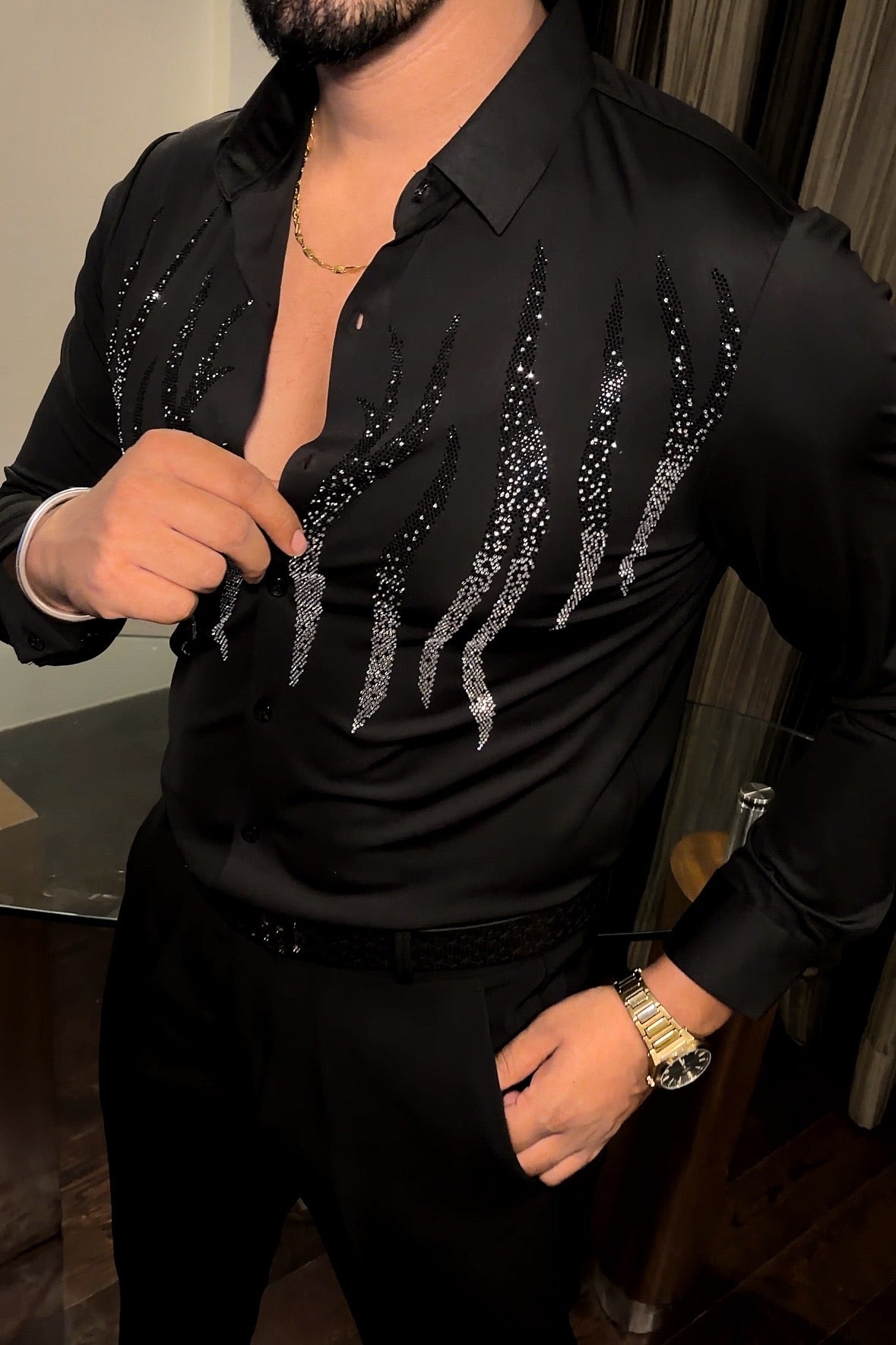 NightOut Luxe Stitchless Wrinkle Free Lycra Shirt - Black