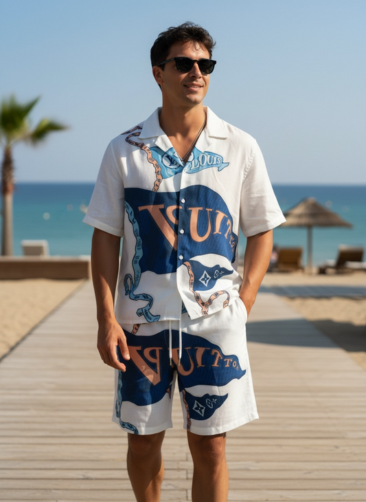 Ocean Monogram Linen Coord set - WHITE