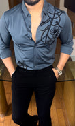 Barcelona Blossom Jacquard Shirt - SEA BLUE