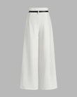 White Pleated Pants With Belt