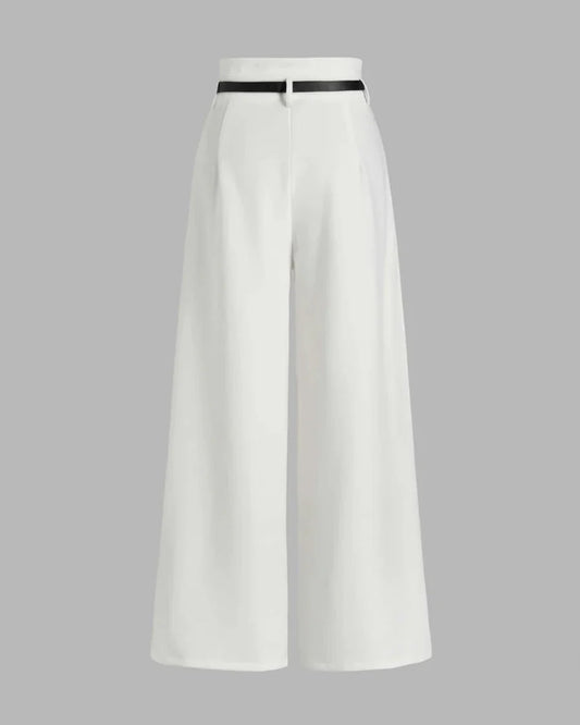 White Pleated Pants With Belt