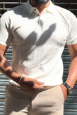 Textured Old Money Polo Solid Knitted Tshirt - White