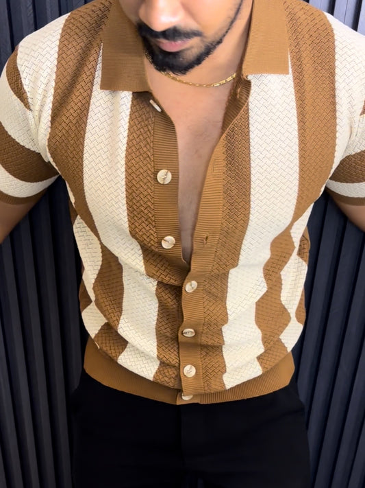 Juhu Striped Knitted Shirt - Brown