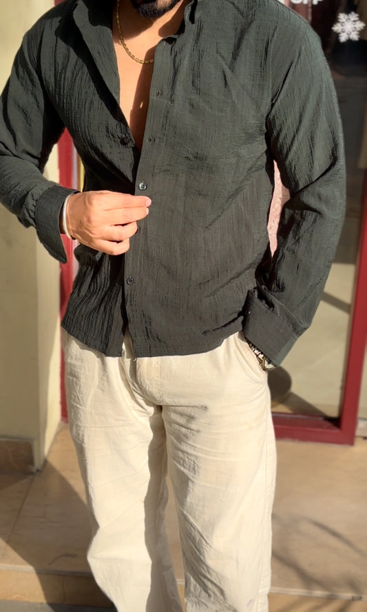 Tokyo Linen Premium Shirt - Olive Green