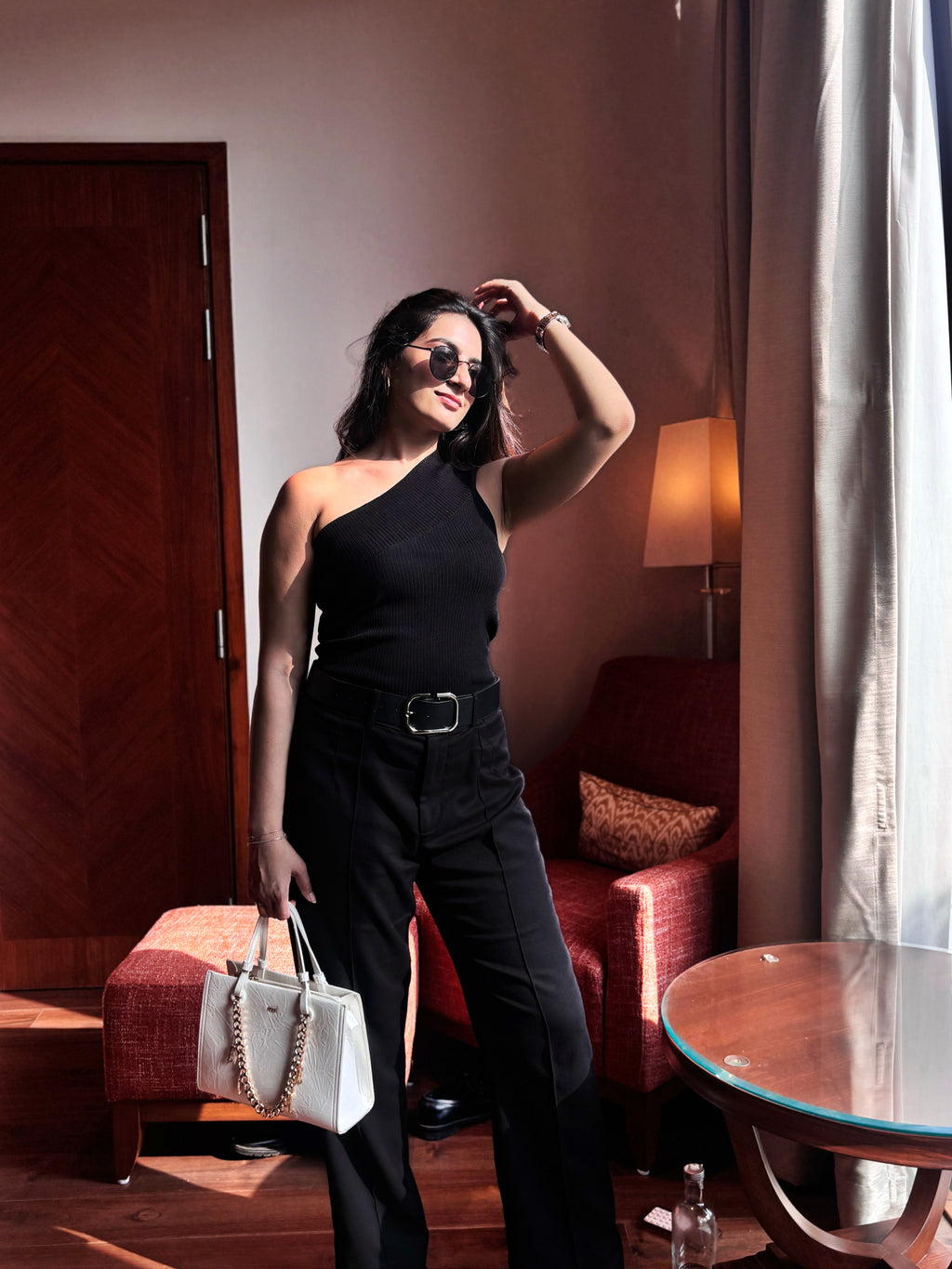 One Shoulder Stretchable Top - BLACK