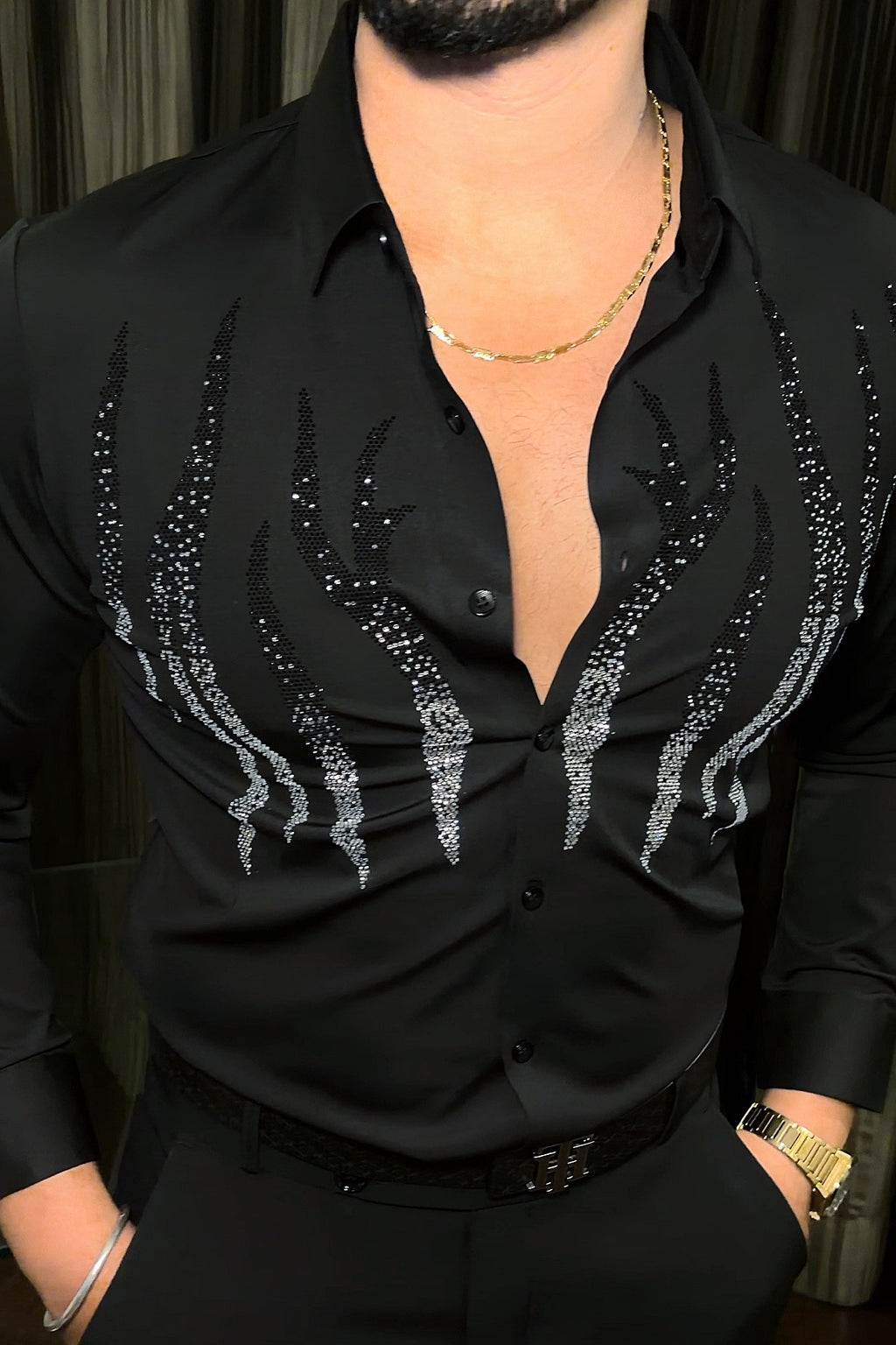 NightOut Luxe Stitchless Wrinkle Free Lycra Shirt - Black