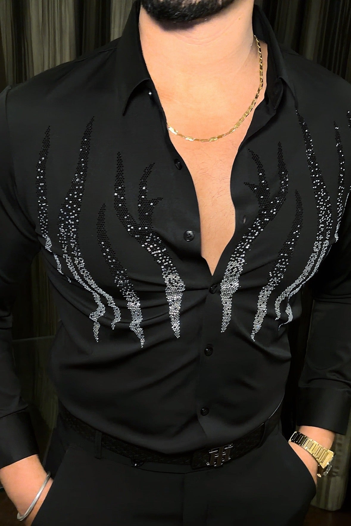 NightOut Luxe Stitchless Wrinkle Free Lycra Shirt - Black