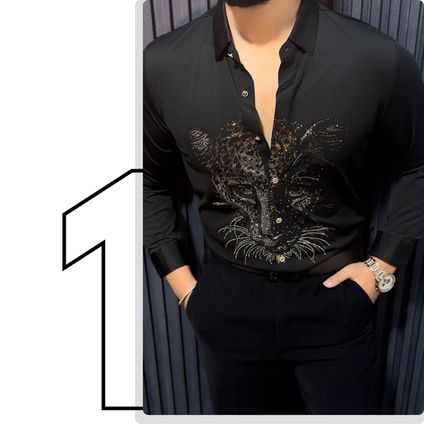 Leopard Roar Jacquard Shirt - BLACK
