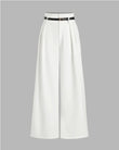 Pleated Pants With Belt - White