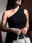 One Shoulder Stretchable Top - BLACK