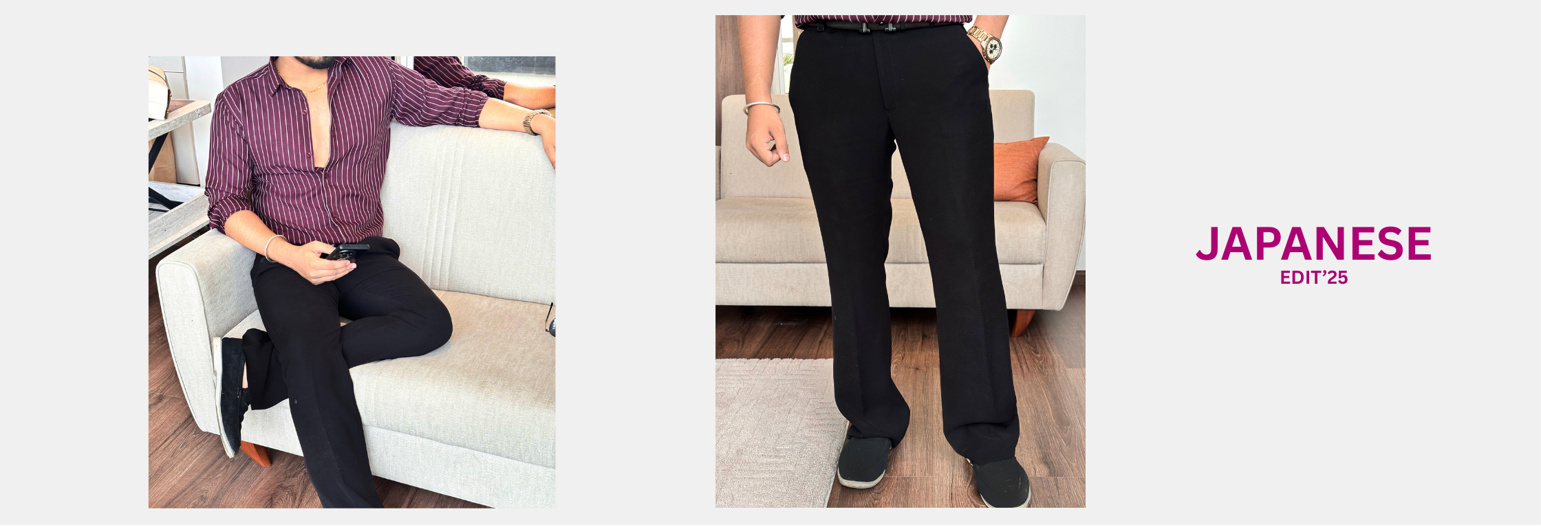 Person wearing black pants in a living room setting with 'Japanese Edit' text.