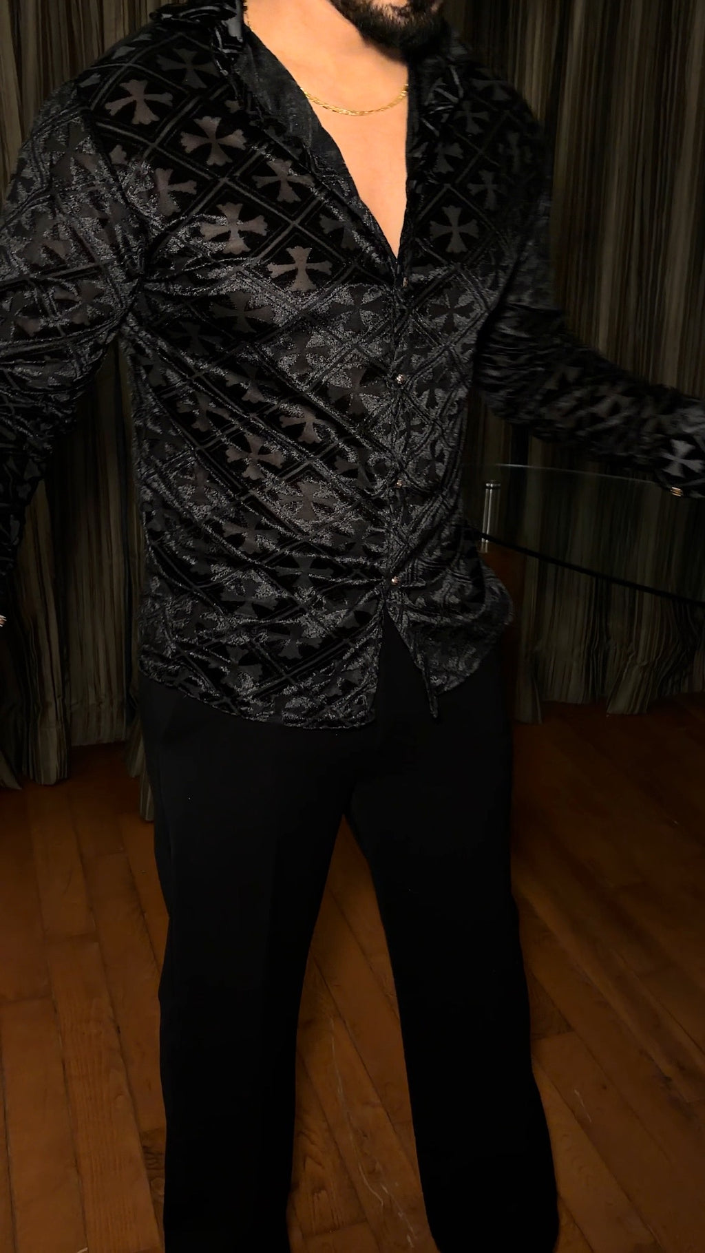V’vlor Premium Velvet Jacquard Shirt - Black