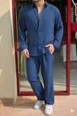 Turkey Linen Textured Coord set - NAVY