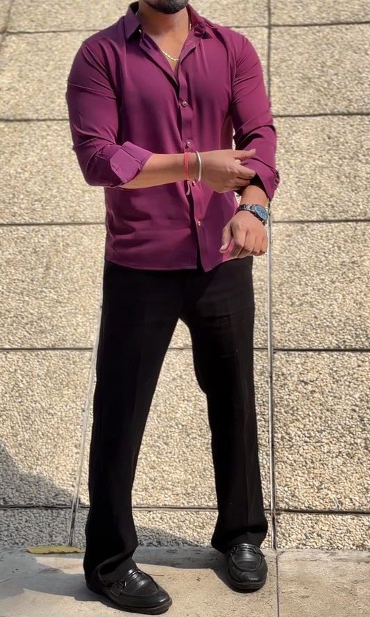 Japanese Shirt and Black Trouser Coord set - Wine