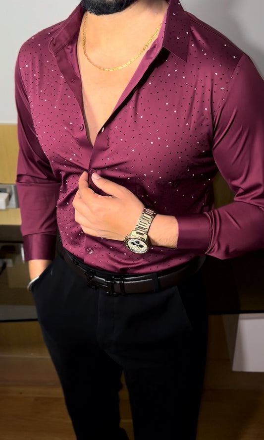 AllSTUD Wrinkle Free Lycra Shirt - Wine
