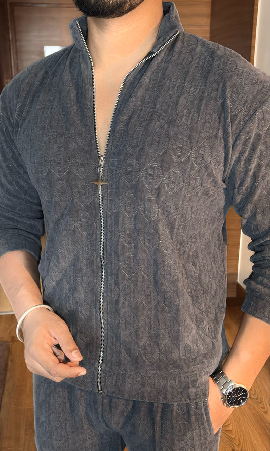 Cozy Embossed Tracksuit - Charcoal