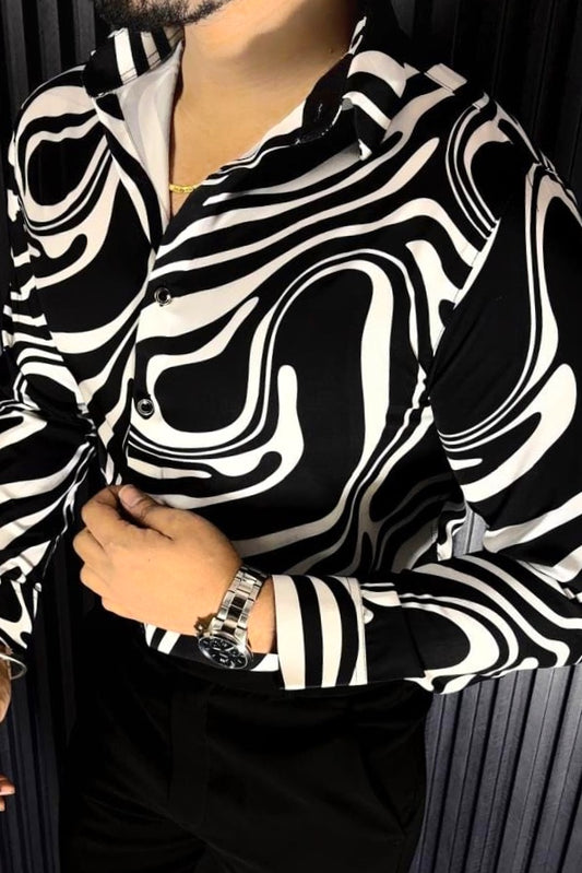 Abstract Stripes Japanese Lycra Shirt - Black