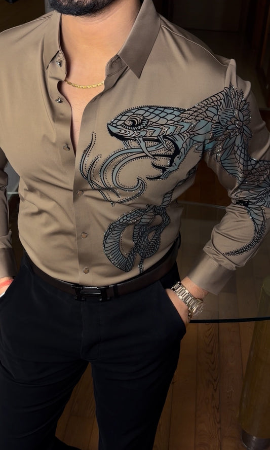 Cobra Devil Jacquard Shirt - CAMEL
