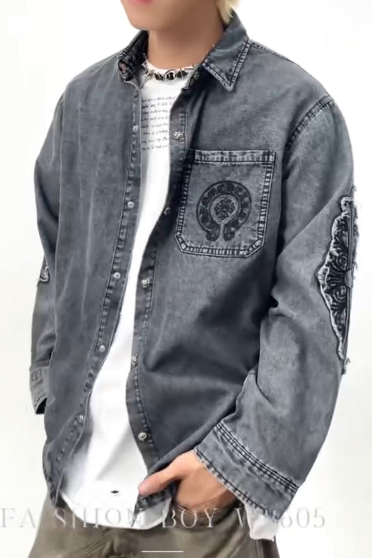 Snow Frost Denim Shacket - Grey