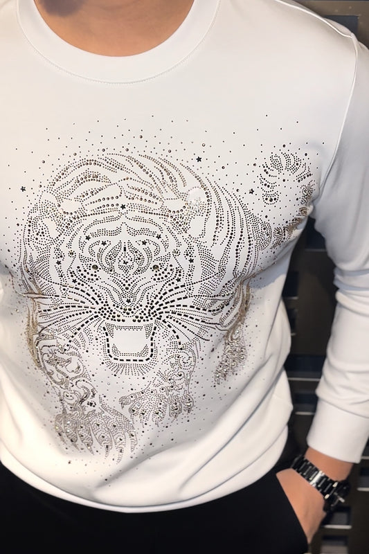 Tiger Roar Swarovski Sweatshirt - Ivory Silver