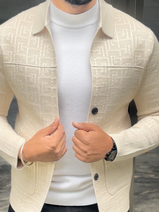Textured Knit Shacket - White