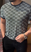 Cube lines crochet tshirt - black