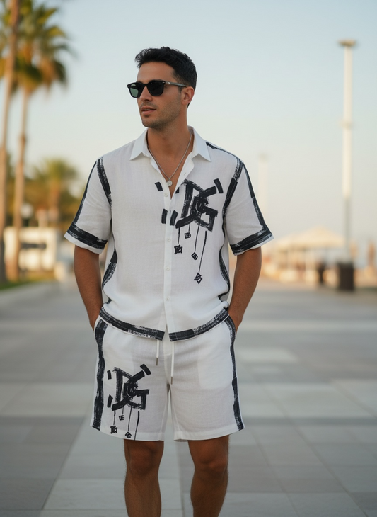 DG Urban Sketch Linen Coord set - WHITE