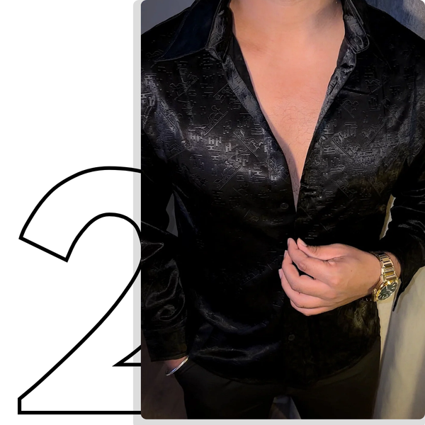 Nightstand Luxe Embossed Ice Silk Lycra Shirt - Black