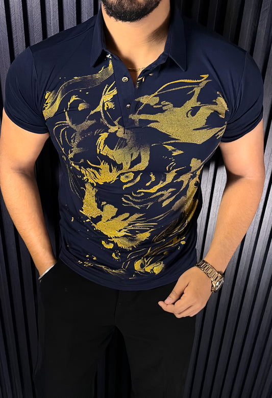 Cheetah Roar Half Sleeves Tshirt - Navy