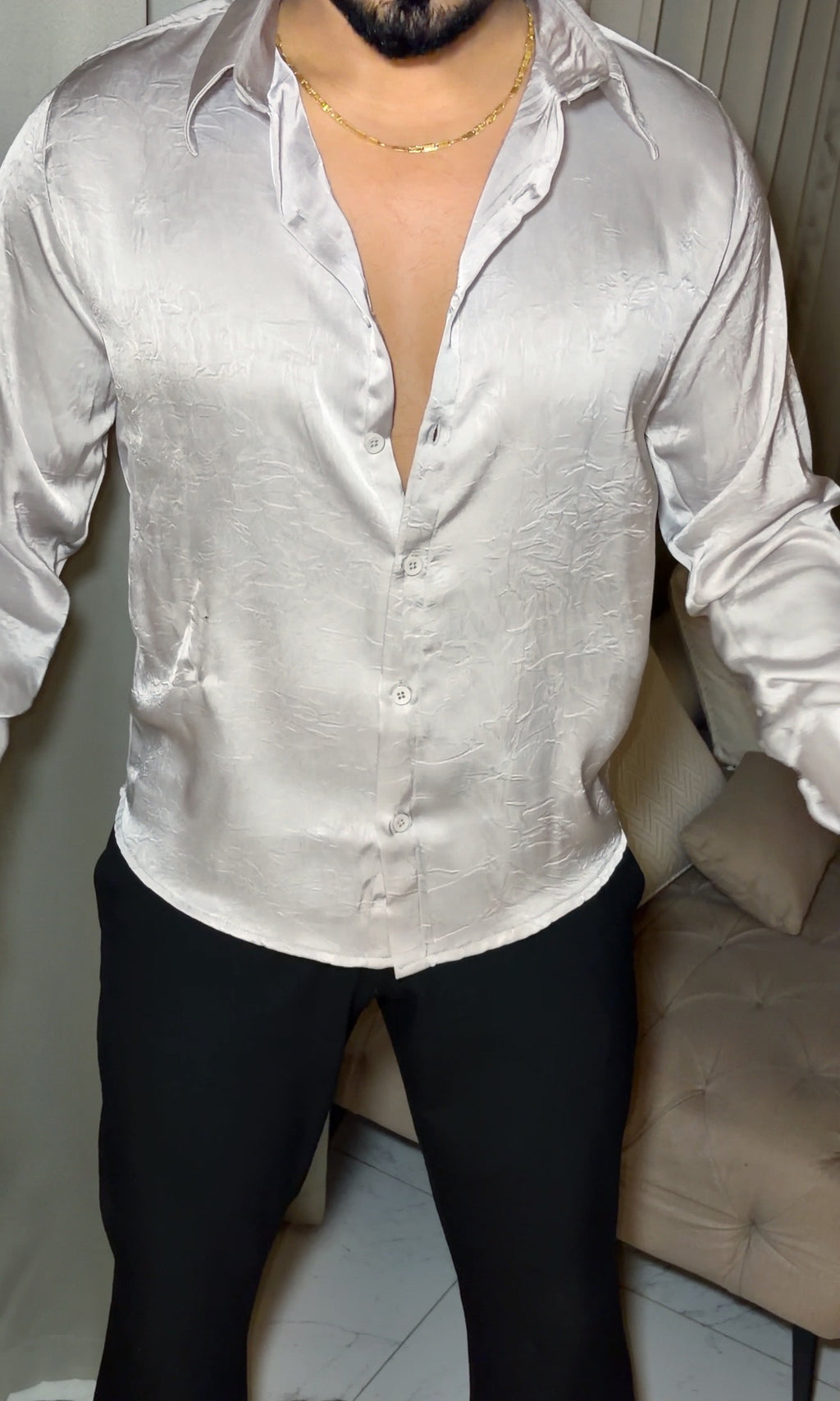 AfterNight Rich Textured Stitchless Jacquard Shirt - Silver