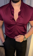 Solid Half Sleeves Stretch Wrinkle Free Lycra Shirt - Wine