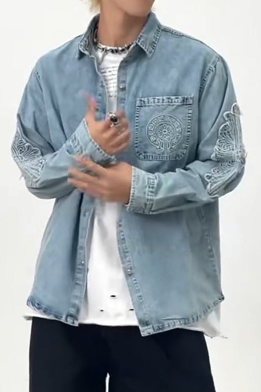 Snow Frost Denim Shacket - Blue