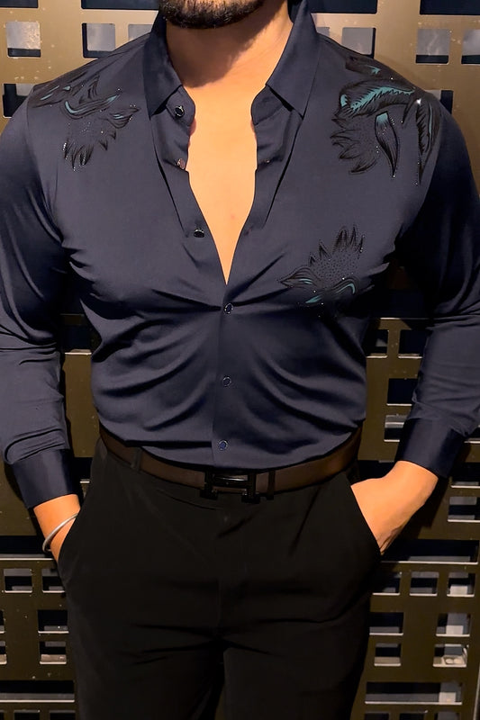 Sydney Glow Jacquard Shirt - NAVY