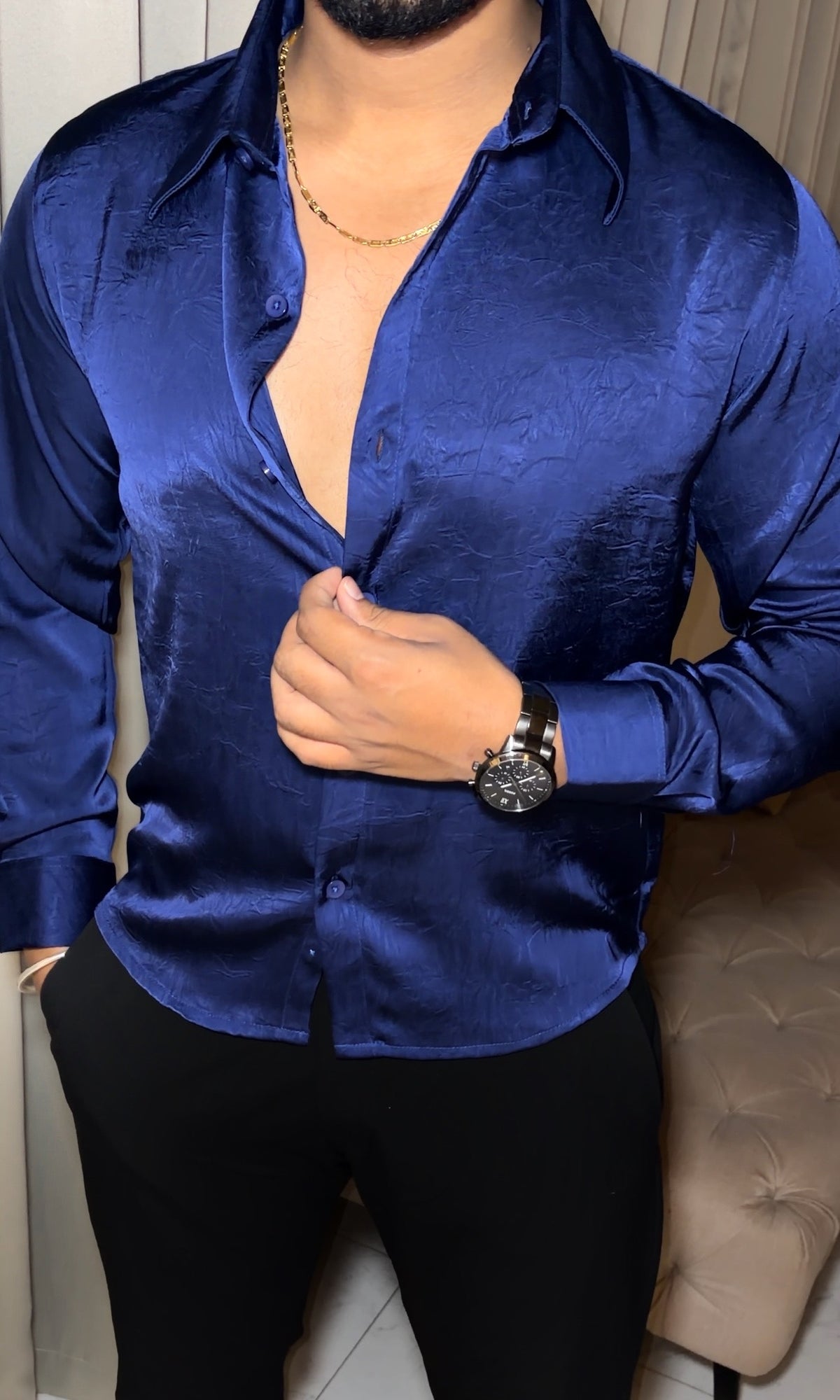 AfterNight Rich Textured Stitchless Jacquard Shirt - Royal Blue