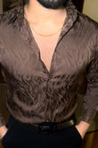 Leopard Jacquard Shirt - BROWN