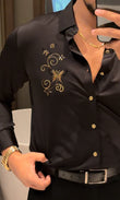 Roseatte Luxe Stitchless Jacquard Shirt - BLACK