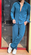 Turkey Linen Textured Coord set - BLUE