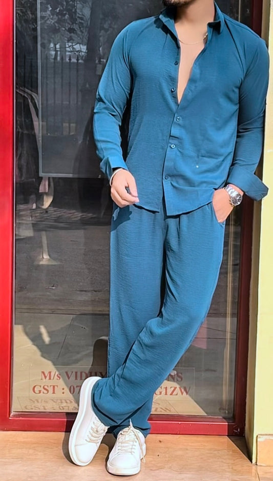 Turkey Linen Textured Coord set - BLUE