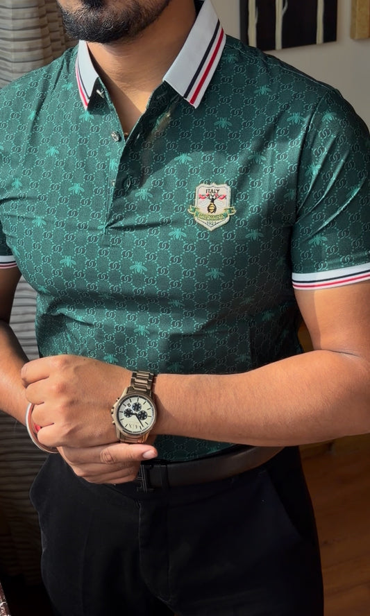 Textured Old Money Polo Tshirt - Green