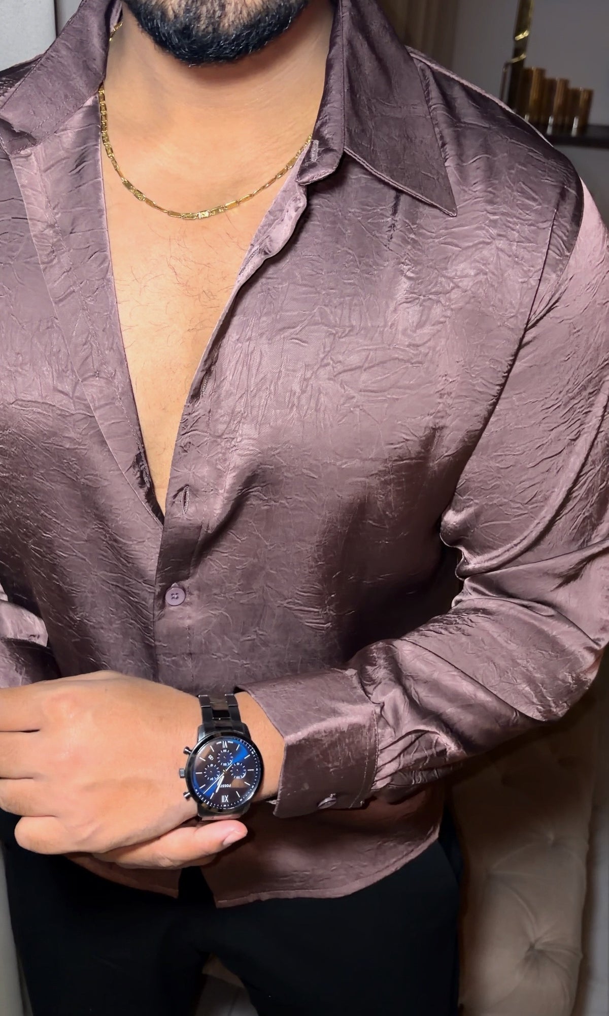 AfterNight Rich Textured Stitchless Jacquard Shirt - Taupe