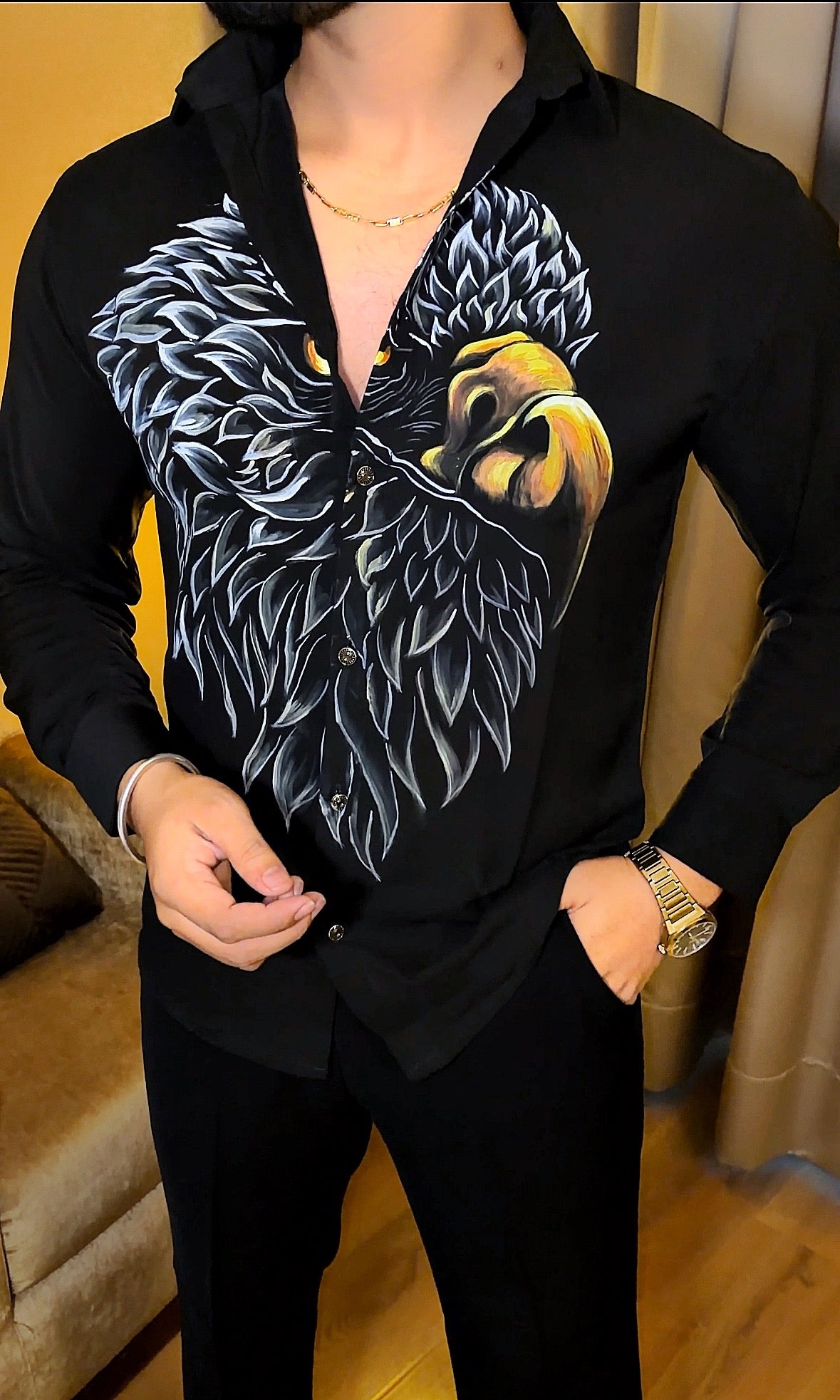 Eagle Festive Hand Painted Xclusive Shirt - Black