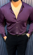 Solid Wrinkle-Free Stretch Lycra Shirt - Purple
