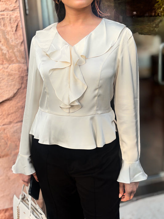 Ruffle Draped Top - WHITE