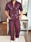 Greece Linen Textured Coord set - WINE