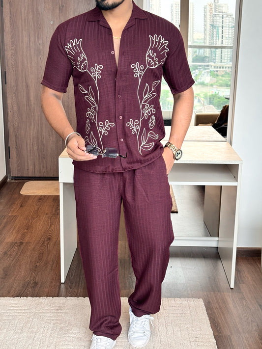 Greece Linen Textured Coord set - WINE