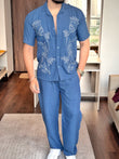 Greece Linen Textured Coord set - BLUE