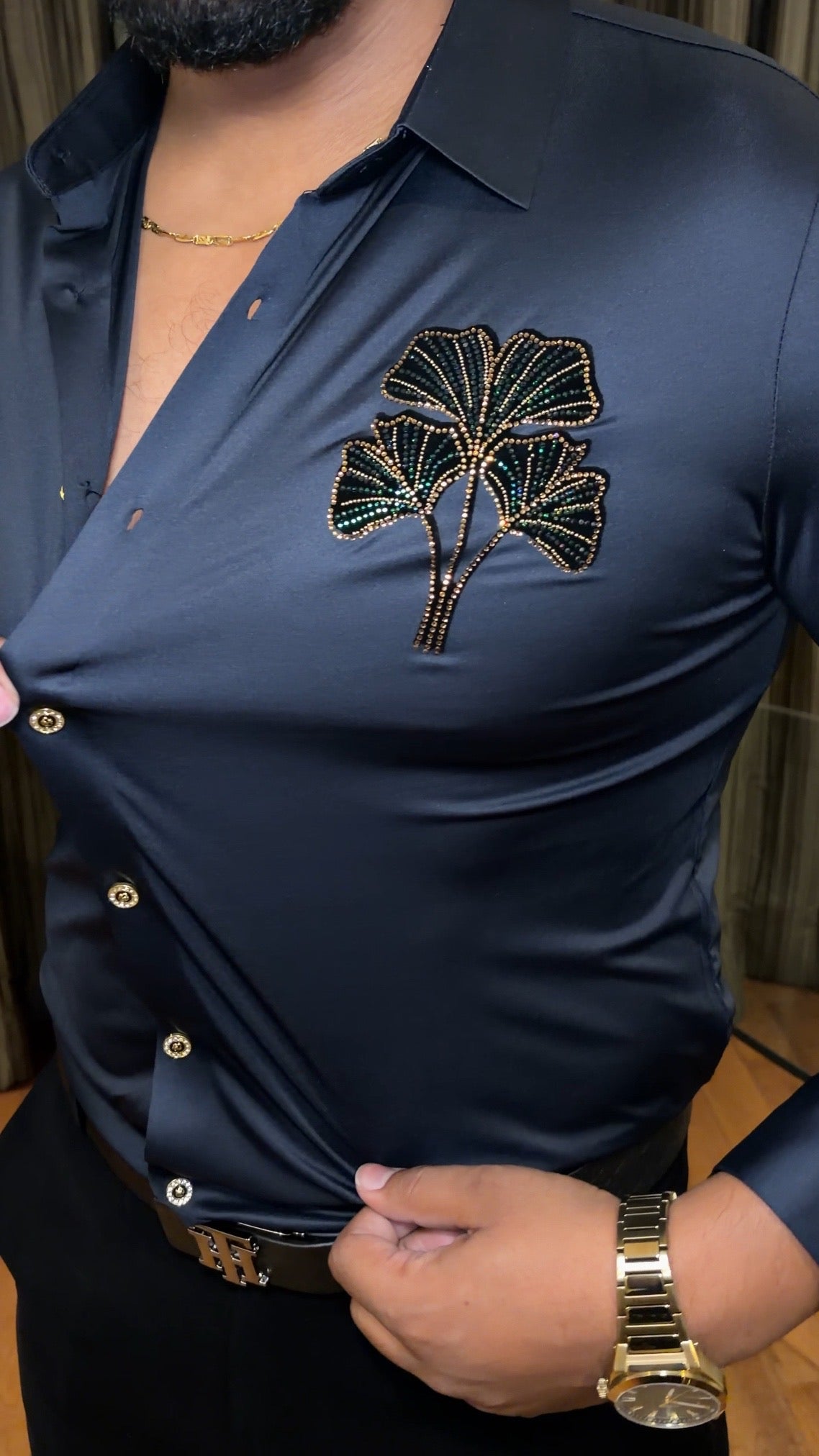 Venice Petal Luxe Stitchless Wrinkle Free Lycra Shirt - Navy